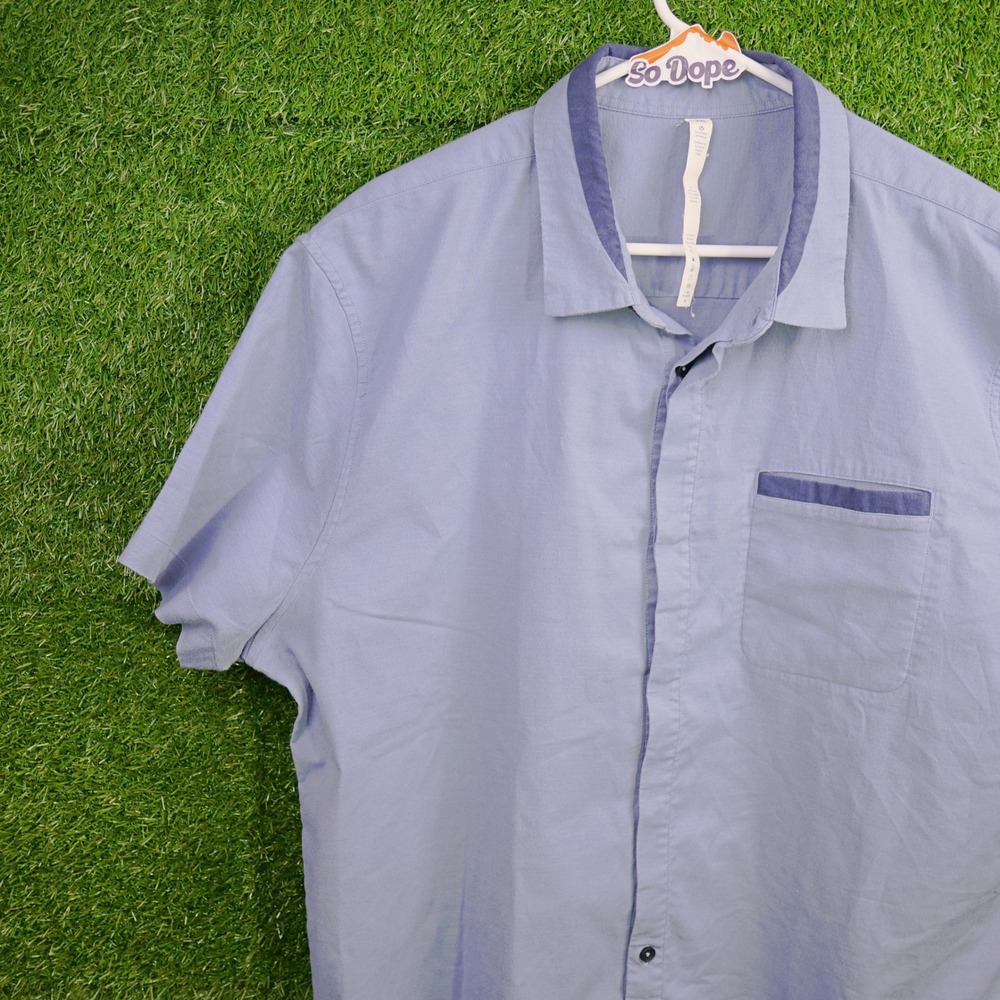 Lululemon Button Up Shirt Blue Short Sleeve Stretch - Mens Size XXL
